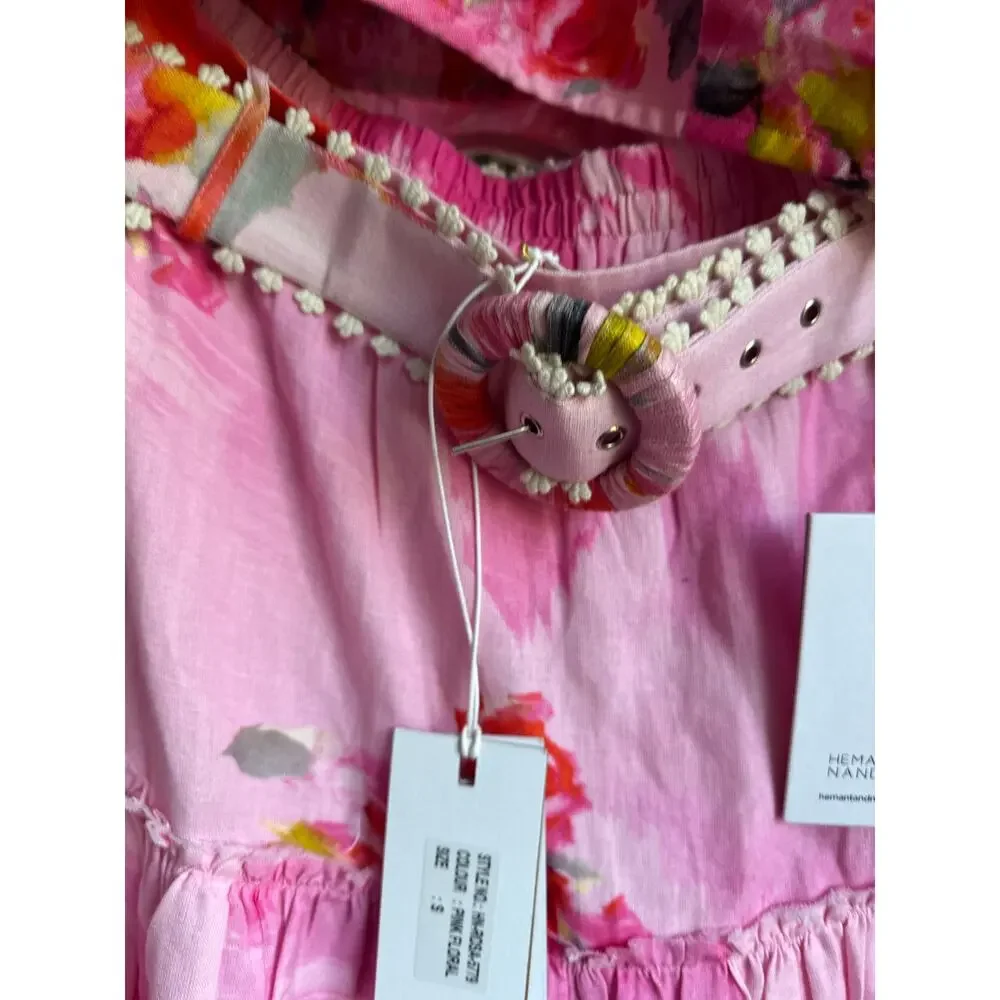 Hemant & Nandita Belted Maxi Skirt Bandeau Top Pink Rosa Floral Small NEW NWT! - Picture 10 of 10